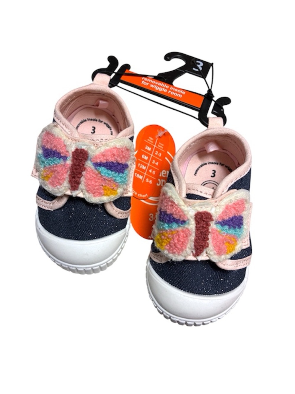 wonder nation Navy and Pink Butterfly Hook-and-Loop Kids Sneakers